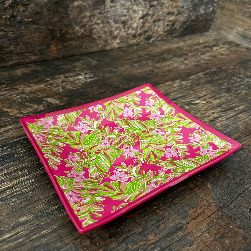 Lilly Pulitzer Pink and Green Floral Glass‎ Tray